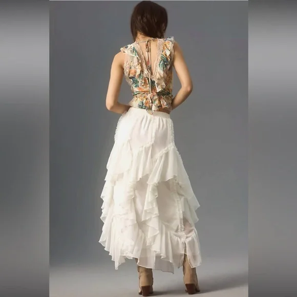 NWT ANTHROPOLOGIE KAVITA BHARTIA Ruffle Maxi Skirt - Picture 2 of 7